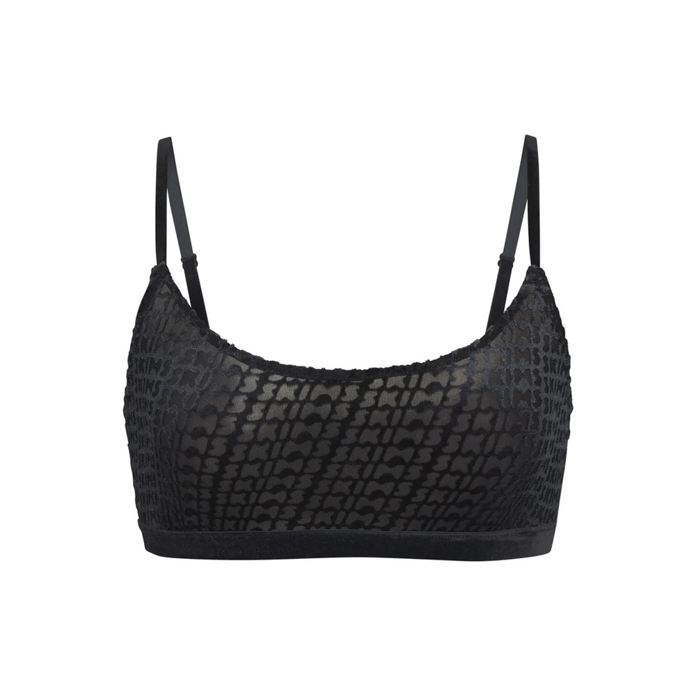 SKIMS VELVET SCOOP BRA Velvet mesh SKIMS logo NWT L large soot black SOLD OUT
